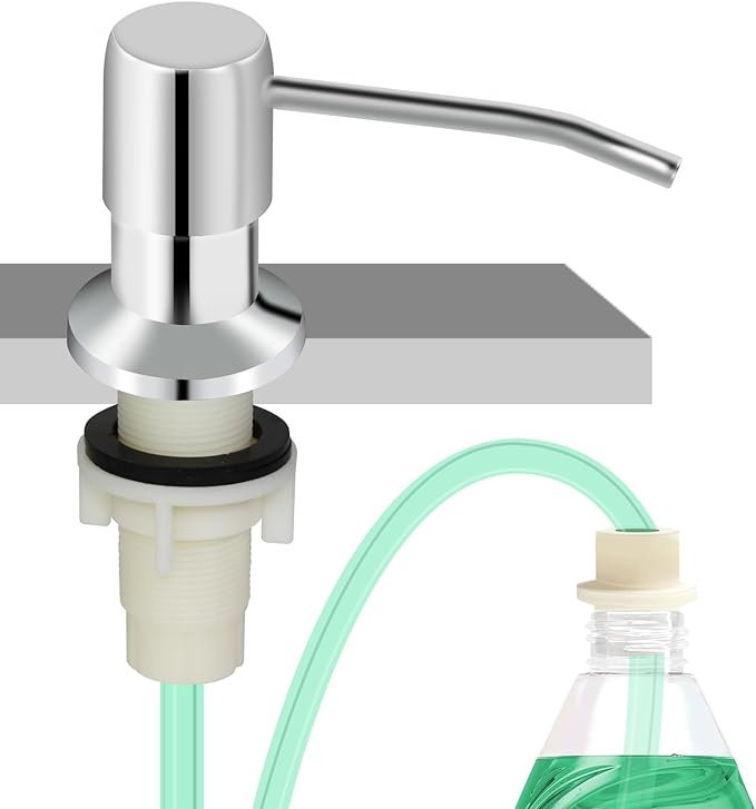 Soap Dispenser for Kitchen Sink, Built in Sink Soap Dispenser, Countertop Soap Dispenser Pump with 47" Extension Tube kit, No Need to Fill Little Bottle Again, Chrome by OHiHi