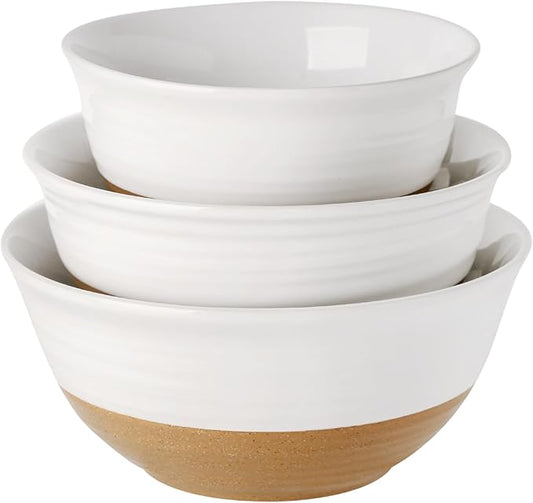 HASENSE Mixing Bowls, Large Ceramic Salad Bowls 2.1/1.5/1.0 Qt, Versatile Serving Bowls for Cooking, Baking, Salad Mixing, Prepping, Nesting White Bowl Set, Dishwasher Safe, Set of 3 by Hasense