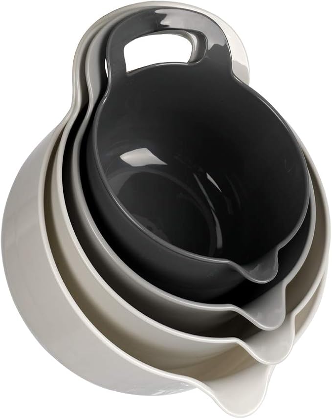 BoxedHome 4 Pack Nesting Mixing Bowl with Pour Spout and Handle, BPA free Microwave & Dishwasher Safe(Grey, 4 Pack with Handle) by BoxedHomeProducts