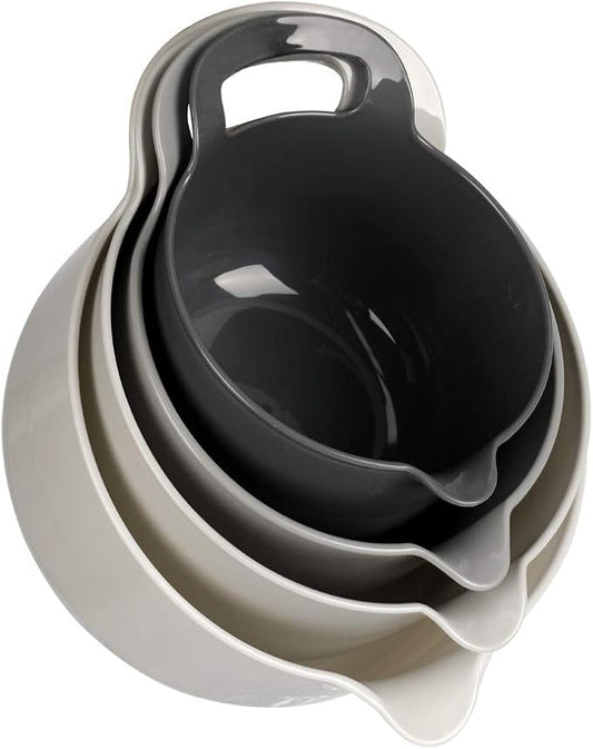 BoxedHome 4 Pack Nesting Mixing Bowl with Pour Spout and Handle, BPA free Microwave & Dishwasher Safe(Grey, 4 Pack with Handle) by BoxedHomeProducts