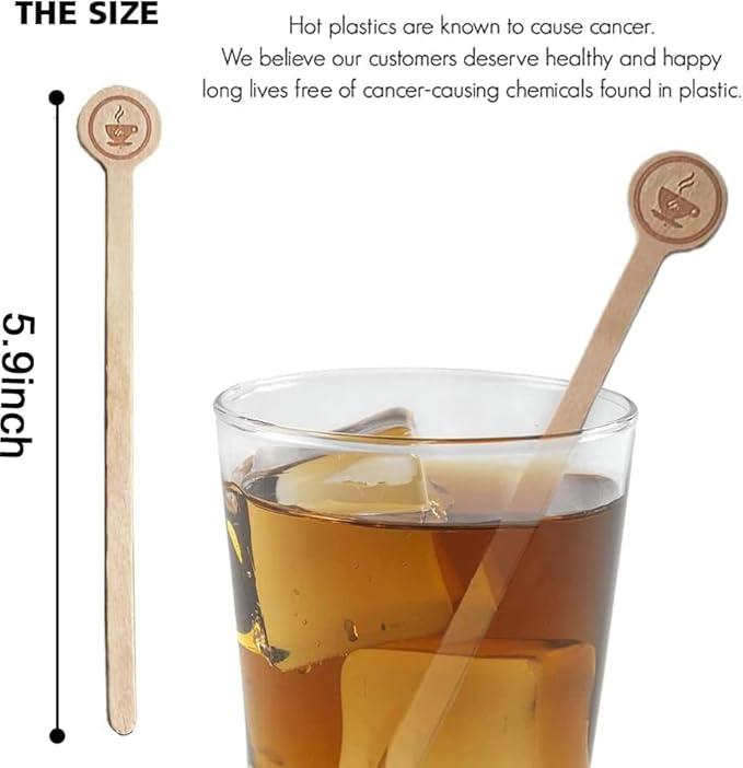Coffee Stirrers Stir Sticks Wooden Beverage Mixer with Round Ends,Disposable Environmentally Friendly Biodegradable Cafe Grade Beverage Stir Sticks for 6 Inch Coffee Milk Cocktail Tea (100) - Image 5