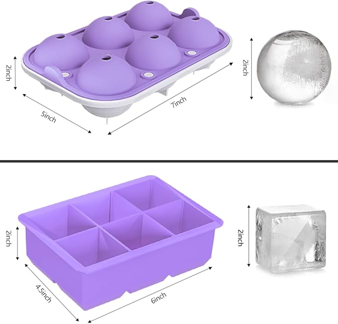 ROTTAY Ice Cube Trays (Set of 2), Sphere Ice Ball Maker with Lid & Large Square Ice Cube Maker for Whiskey, Cocktails and Homemade, Keep Drinks Chilled Purple - Image 5