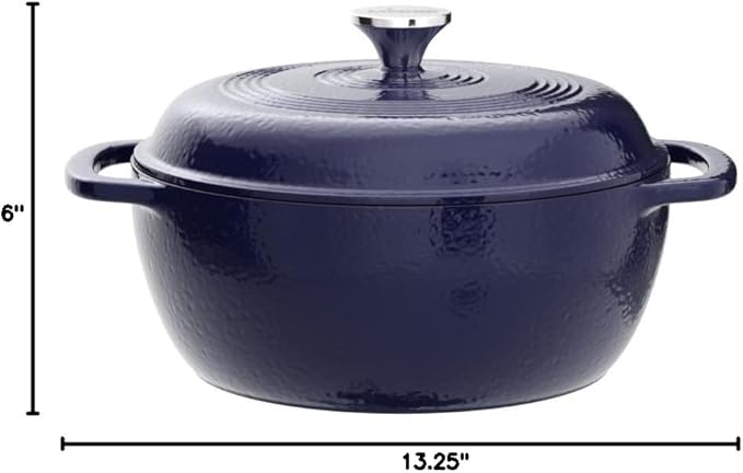 Lodge Essential Enamel Cast Iron Dutch Oven - Perfect for Bread Baking, Braising, Marinating & Slow Cooking - Features Moisture-Sealing Lid & Dual Handles - Kitchen Essentials - 6 Quarts - Indigo - Image 9