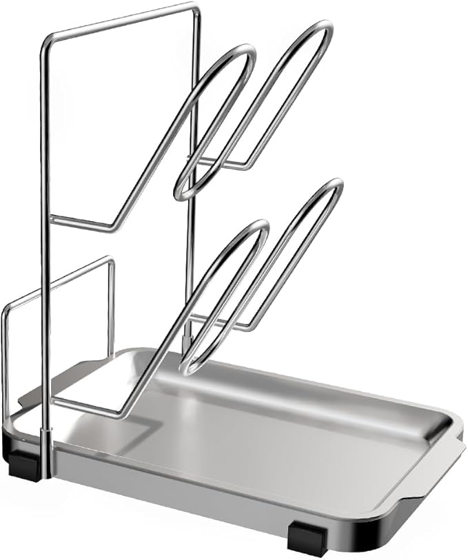 YQh pot lid holder,Two-compartment Stainless Steelcooking rack,pot lid holder while cooking,spoon rest with lid holder,spatula holder for counter,stove top shelf spoon and lid rest,pot lid organizer by YQh