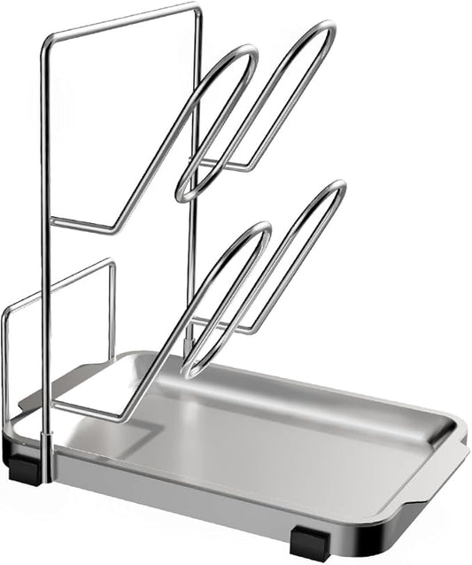 YQh pot lid holder,Two-compartment Stainless Steelcooking rack,pot lid holder while cooking,spoon rest with lid holder,spatula holder for counter,stove top shelf spoon and lid rest,pot lid organizer by YQh
