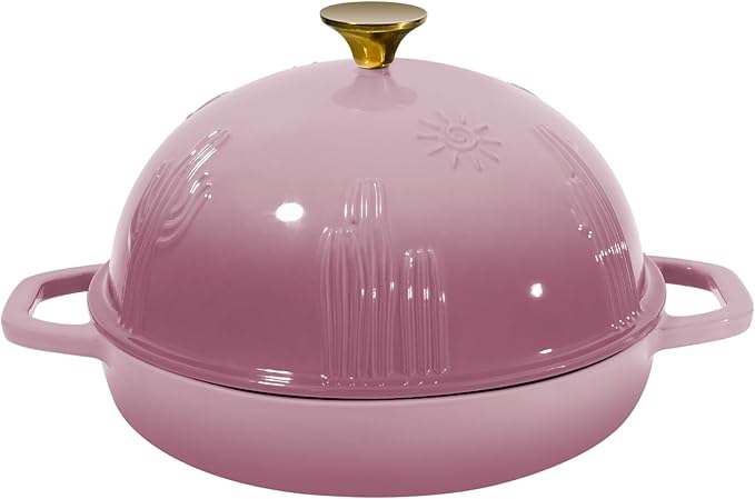 Flavehc Bread Oven Cast Iron Bread Dutch Oven with Cloche Lid for Bread Baking BerryPink Enameled Cast Iron Bread Oven with Dome Lid for Sourdough 5 qt by FLAVEHC