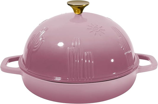Flavehc Bread Oven Cast Iron Bread Dutch Oven with Cloche Lid for Bread Baking BerryPink Enameled Cast Iron Bread Oven with Dome Lid for Sourdough 5 qt by FLAVEHC