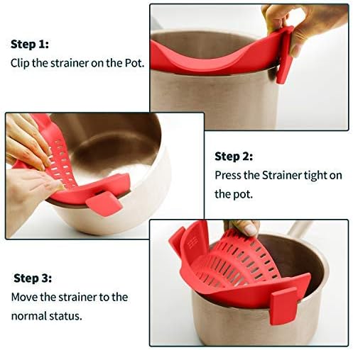 Clip On Strainer Silicone for all Pots and Pans, AUOON Pasta Strainer Clip on Food Strainer for Meat Vegetables Fruit Silicone Kitchen Colander - Image 6