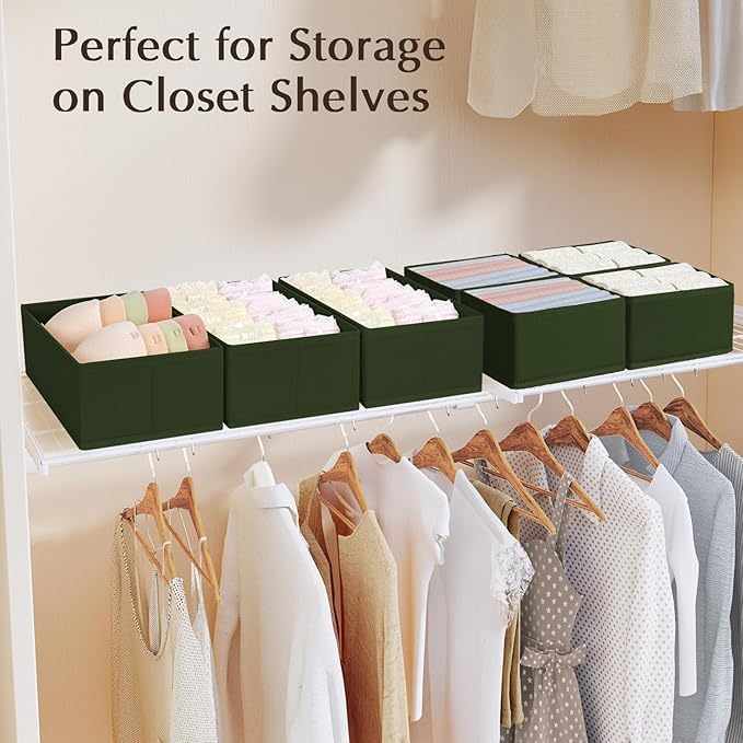 DIMJ Drawer Organizers Clothes, Set of 12 Dresser Organizer Bins, Fabric Closet Organizers and Storage, Shallow Drawer Dividers for Nursery, Clothing, Baby Clothes, Socks, Underwears, Tie (Green) - Image 4