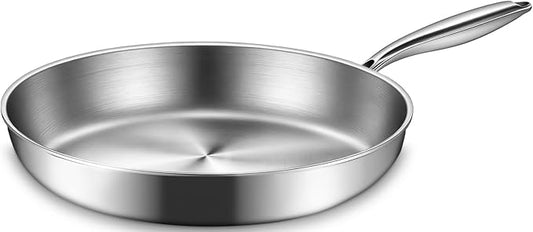 EWFEN 12 Inch Tri-Ply Stainless Steel Frying Pan, Compatible with All Cooktops Up to 600℉, Large Frying Pan Induction-Ready Skillet, Dishwasher and Oven Safe, Even Heat, 12" Skillet by EWFEN