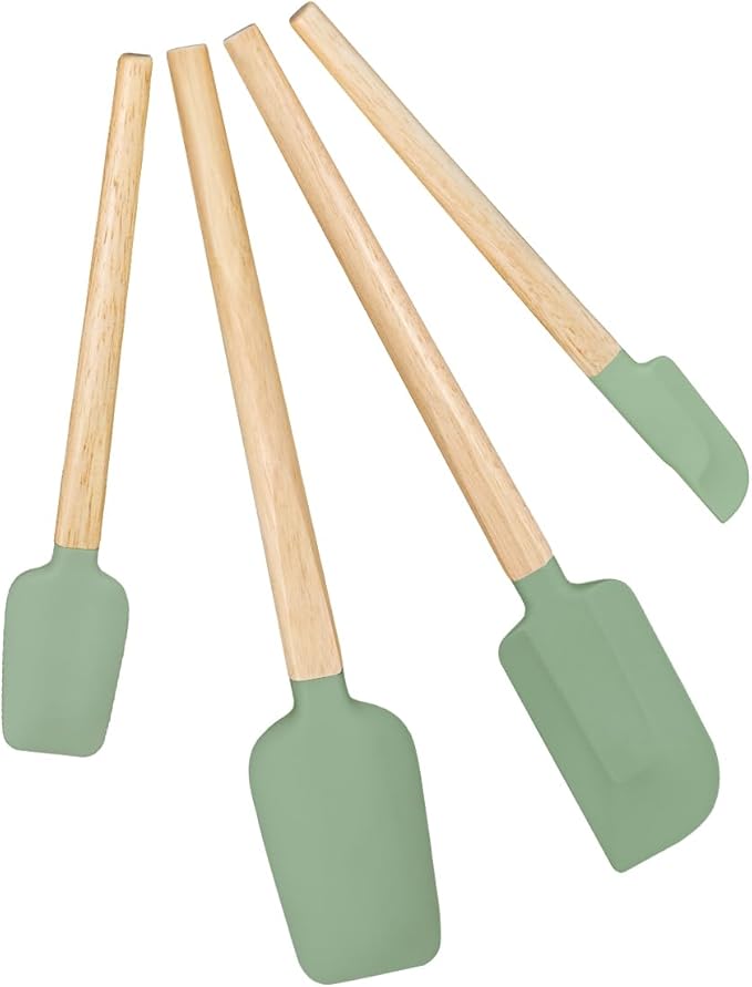 Silicone Spatula Set, Food Grade Rubber Spatula-4 Piece Nonstick Rubber Spatulas, Spoonula, Jar Scraper for Cooking, Baking, Mixing, Frosting - Heat Resistant Up to 600°F (4 Pcs Spatula Green) by HighQualityKitchenAccessory