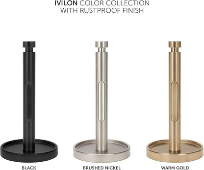 Ivilon Countertop Paper Towel Holder - Weighted Heavy Duty Steel Stand with Non-Slip Base for a Steady One-Handed One Sheet Tear - Fits All Rolls - Warm Gold - Image 5