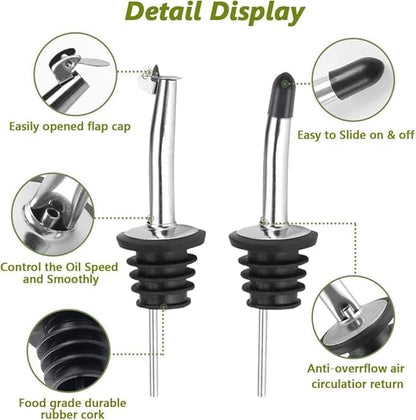 Leaflai Olive Oil Dispenser Bottle, 1 Pcs Glass Olive Oil Dispenser and Vinegar Dispenser Set with 2 Stainless Steel Pourers, 2 Labels,1 Brush and 1 Funnel Oil Bottles for Kitchen (500ml) - Image 4