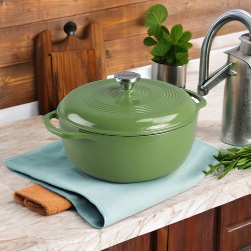 Lodge Essential Enamel Cast Iron Dutch Oven - Perfect for Bread Baking, Braising, Marinating & Slow Cooking - Features Moisture-Sealing Lid & Dual Handles - Kitchen Essentials - 6 Quarts - Spruce - Image 5