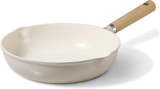 CAROTE 10" Ceramic Frying Pan Skillet, Non Stick Skillet Chef's Pan, Healthy & PFOA/PFAS Free, Induction-Compatible, Taupe by CAROTE
