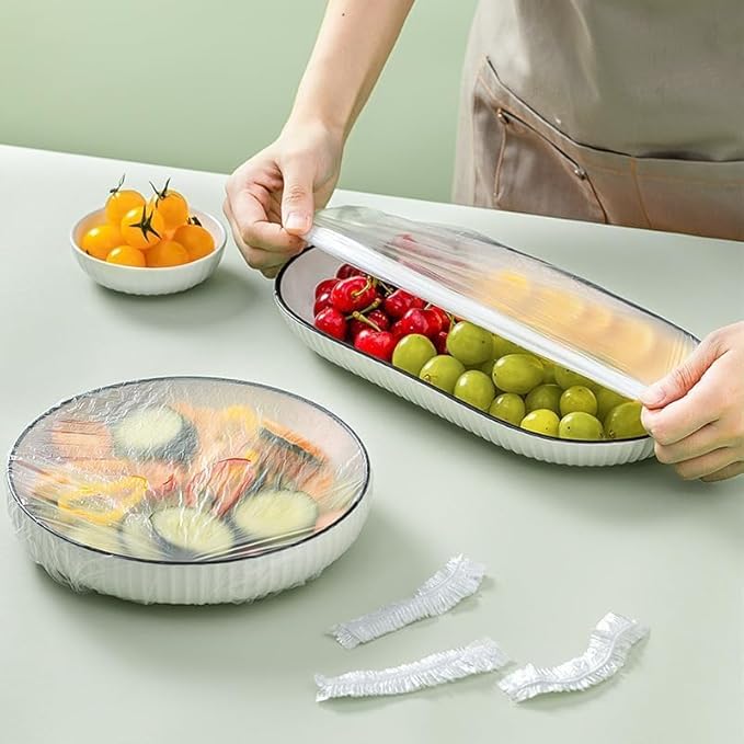 160 pcs Disposable Bowl Covers - Food Cover Stretch Edging, Stretchable Plastic Wrap, Elastic Storage Wraps for Storage Containers, Disposable Fresh Keeping Bag Plastic Cover for Bowl for Family - Image 3