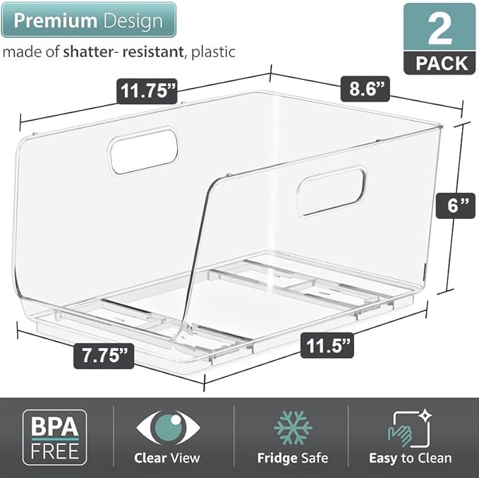 Sorbus Stackable Storage Bins Open Front - Clear Stackable Storage Bins - Pantry Bins for Storage and Organization - Acrylic Stackable Bins for Kitchen - Clear Pantry Organizer Bins (Medium 2 Pack) - Image 2