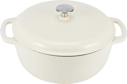 Amazon Basics Enameled Cast Iron Dutch Oven Pot with Lid, Oven Safe, Heavy-Duty, Dual Handles for Baking, Roasting, Stews, 4.3-Quart, White by AmazonBasics