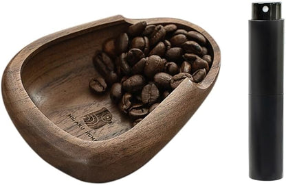 Coffee Bean Dosing Cup & RDT Spray Bottle Set - Walnut Wood Espresso Accessories Kit with Static Reduction Spray, Measuring Tray for Coffee/Tea ﻿ by MIGAKUHOME