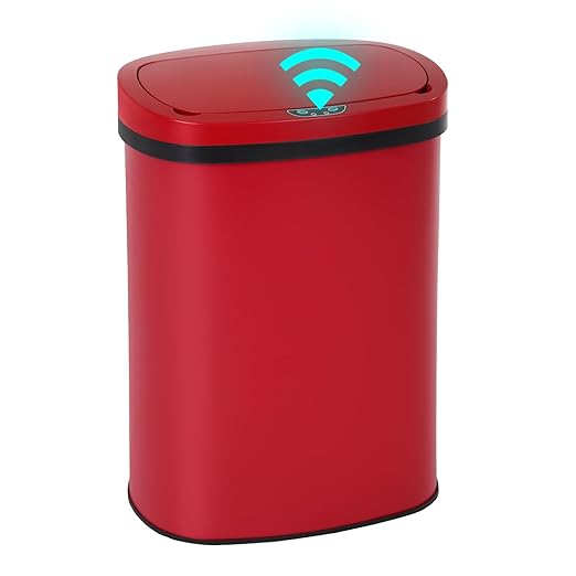 PayLessHere | 13 Gallon Stainless Steel Trash Can | Red | Automatic Touchless Lid with Motion Sensor | Kitchen Garbage Can with Waterproof Design | for Home, Office, Bathroom | Pack of 1 by PayLessHere