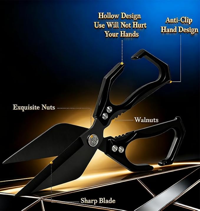Multifunctional Heavy-Duty Kitchen Shears,Kitchen Shears for Cutting Chicken,Kitchen Scissors for Food, Japanese High-Carbon Steel Culinary Shears,for Chicken,Bone Cutting,Christmas Gifts (Pure Black)