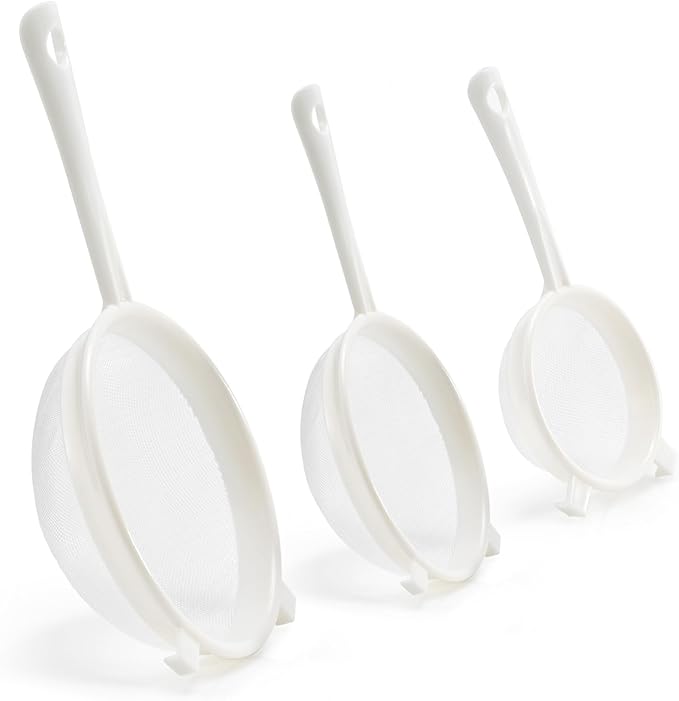 Kefir Strainer Set, 3-Size Plastic Non-Metal Sieve with Fine Mesh for Kefir Grains, Milk Kefir, Water Kefir & Kombucha & Quinoa - Durable, Food Grade & Easy Clean by Luckyiren
