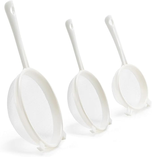 Kefir Strainer Set, 3-Size Plastic Non-Metal Sieve with Fine Mesh for Kefir Grains, Milk Kefir, Water Kefir & Kombucha & Quinoa - Durable, Food Grade & Easy Clean by Luckyiren