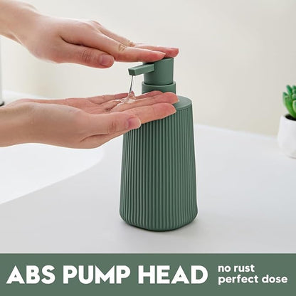 Small Soap Dispenser for Bathroom and Kitchen, Modern Farmhouse Striped Style Plastic Hand Soap Dish Soap Dispenser with Pump Matte Green - Image 3