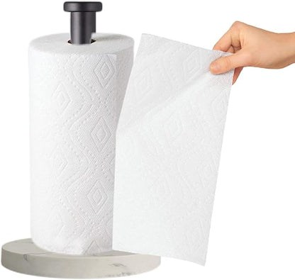 Paper Towel Holder Countertop, Standing Paper Towel Roll Holder for Kitchen Bathroom, with Weighted Marble Base for One-Handed Operation (Black), Black Paper Towel Holder, Marble - Image 3