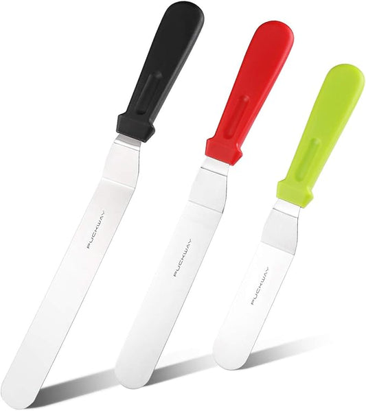 3 Metal Cake Offset Spatulas, 6 8 & 10 Inch Frosting Angled Icing Spatula for Decorating by PUCKWAY
