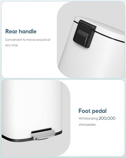 Arlopu13.2 Gallon Step Trash Can, Stainless Steel Garbage Bin, Soft-Close Rubbish Bin with Removable Plastic Inner Bucket, Fingerprint-Proof, Lid Dustbin, Suit for Kitchen Home (White, 50L)
