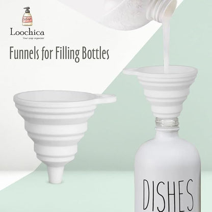 LOOCHICA Dish White Glass Soap Dispenser with Plastic Pump, 16 Oz White Dish Soap Dispenser Set Refillable Reusable Apothecary Soap Pump Dispenser Bottles for Bathroom and Kitchen - Image 6
