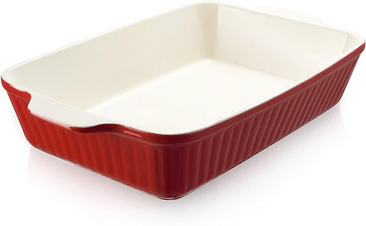 DOWAN 9x13-inch Deep Casserole Baking Dish for Lasagna, 135 oz Ceramic Pan with Handles, Oven Safe for Baking and Home Decor, Red by DOWAN