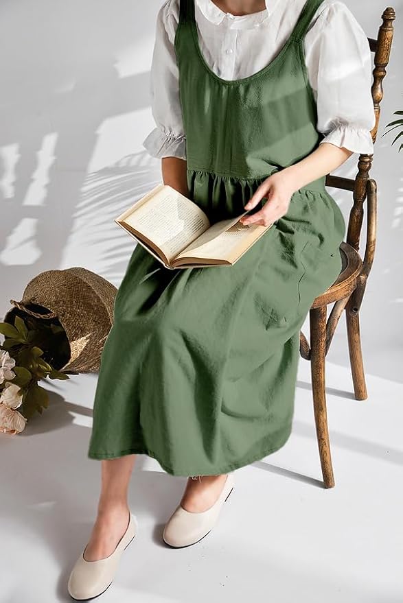 Uaussi Cotton Linen Apron Cross Back Work Apron for Women with Pockets Pinafore Dress X Cross Halter Apron for Chef Gardening - Image 5