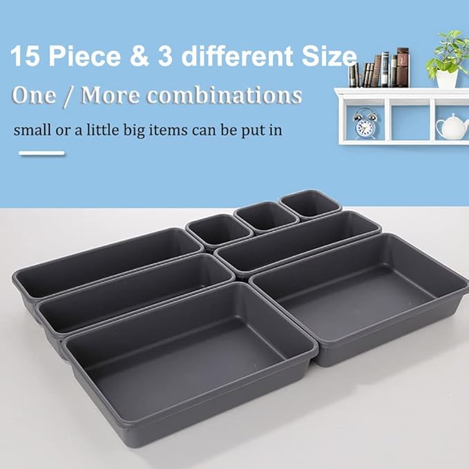 Kutesna 15 PCS Interlocking Desk Drawer Organizer Separator for Office,Bathroom,Kitchen,Makeup（Black） - Image 6