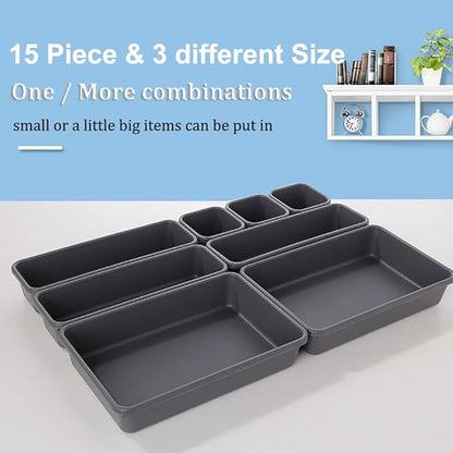Kutesna 15 PCS Interlocking Desk Drawer Organizer Separator for Office,Bathroom,Kitchen,Makeup（Black） - Image 6
