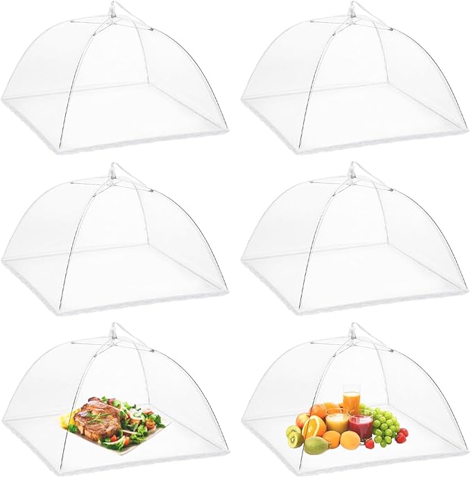Onarway 6 Pack Food Covers 17 Inch Pop-Up Encrypted Mesh Plate Serving Tents, Fine Net Screen Umbrella for Outdoors, Parties, Picnics, BBQs, Reusable and Collapsible by Onarway