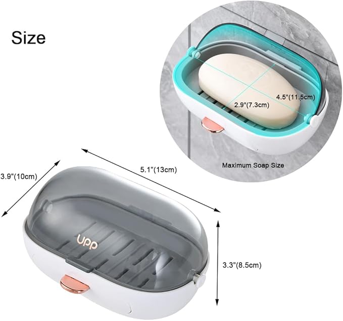 1Pc Shower Soap Dish Holder with Lid, Bar Soap Holder with Drain, Wall Mounted Soap Box Container for Shower, Bathroom, Bathtub, Kitchen Sink, Adhesive Included