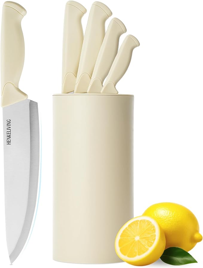 Knife Set, 6-Piece Kitchen Knife Set, German High Carbon Stainless Steel, Durable & Easy Clean Knife Block, Cream by Unknown