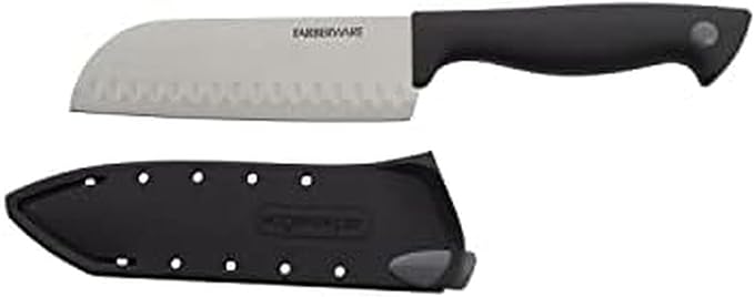 Farberware Edgekeeper 5-Inch Santoku Knife with Self-Sharpening Blade Cover, High Carbon-Stainless Steel Kitchen Knife with Ergonomic Handle, Razor-Sharp Knife, Black by Farberware