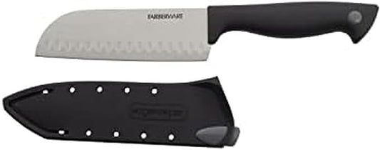 Farberware Edgekeeper 5-Inch Santoku Knife with Self-Sharpening Blade Cover, High Carbon-Stainless Steel Kitchen Knife with Ergonomic Handle, Razor-Sharp Knife, Black by Farberware