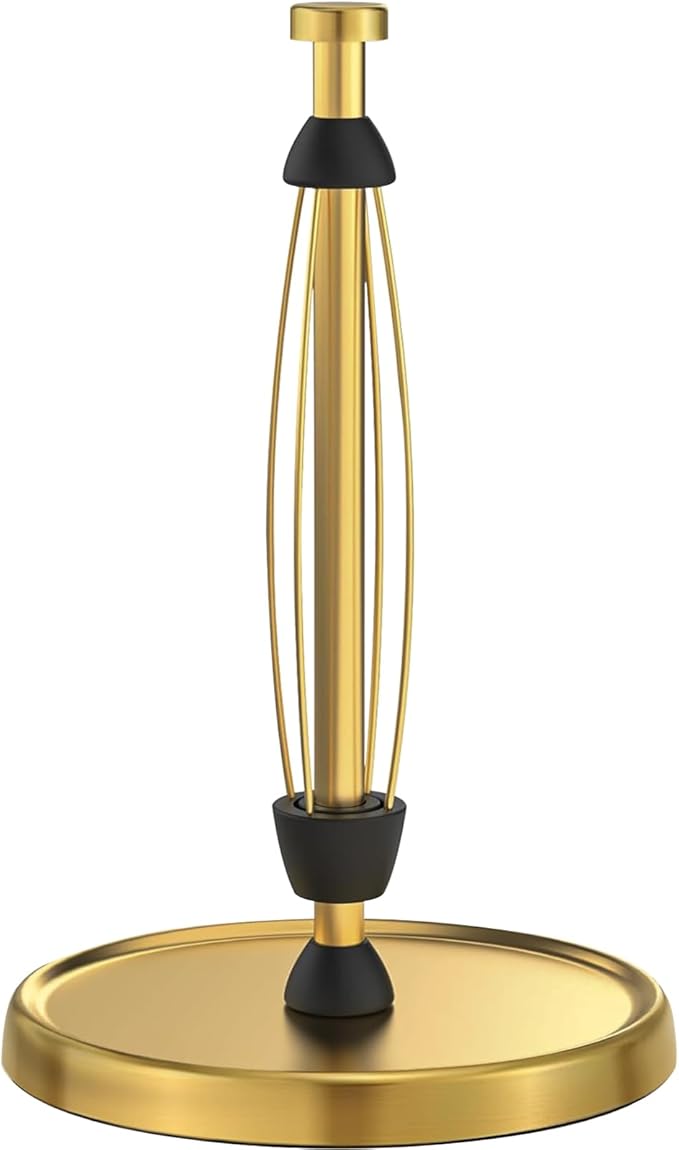 Paper Towel Holder Countertop, Gold Kitchen Accessories Decor, Stainless Steel, Weighted Base, Gold, Paper Towel Roll Holder Stand with Ratchet Mechanism for Kitchen Bathroom Farmhouse Essentials by SWAITEE