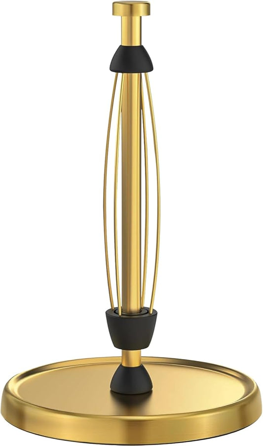 Paper Towel Holder Countertop, Gold Kitchen Accessories Decor, Stainless Steel, Weighted Base, Gold, Paper Towel Roll Holder Stand with Ratchet Mechanism for Kitchen Bathroom Farmhouse Essentials by SWAITEE
