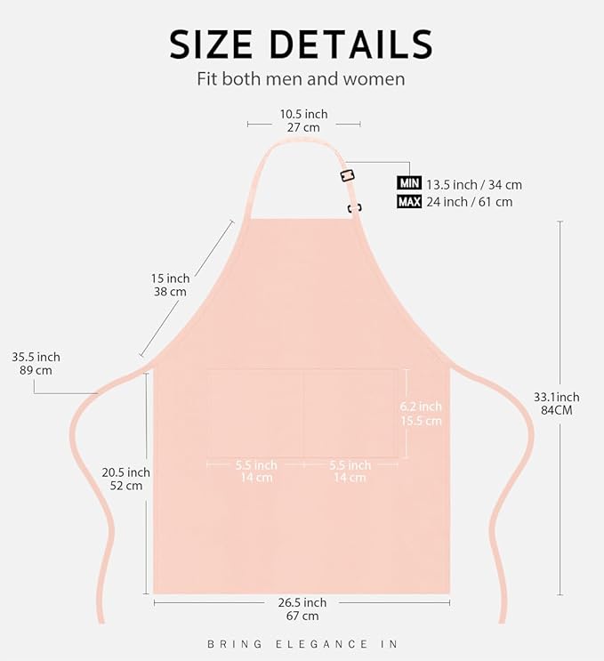 Syntus Apron for Men Women, Adjustable Cooking Kitchen Chef Aprons with 2 Pockets, Cotton/Polycotton/Polyester - Image 2