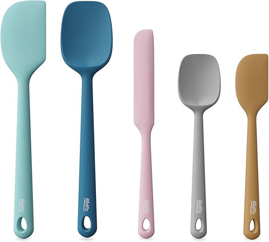 Redfly Silicone Spatula Set, 5 Piece Food Grade Silicone Cooking Utensils Set, Rubber Spatula Heat Resistant Nonstick for Baking, Cooking, Kitchen Utensils Dishwasher Safe Multicolor by Redfly