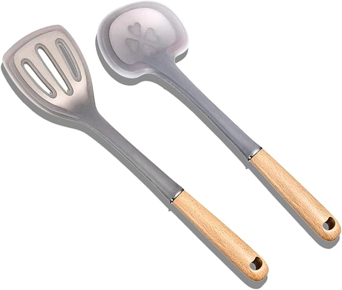 2-Piece Cooking Spatula Set - German standard Food-Grade Silicone with Steel Core, Heat Resistant Up to 500℉, Non-Stick Cooking Utensils for Kitchen with Ergonomic Non-Slip Handle (Gray) by Unknown