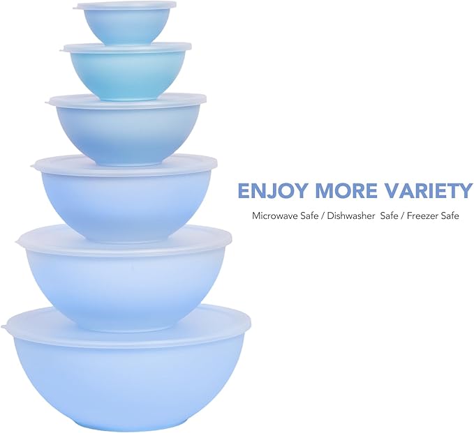 BoxedHome BPA Free Plastic Round Mixing Bowl with Lids, 12 Pack Nesting Bowls with Lids Set, Microwave and Dishwasher Safe Prep & Serving Bowls Great for Mixing, Baking, Serving (Pale Blue, 12pcs) - Image 2