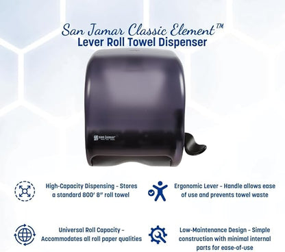 San Jamar Classic Element Paper Towel Dispenser Wall-Mounted Commercial Roll Dispenser, Fits All Core Sizes with Lever for Bathroom, Kitchens, and Restaurants, Plastic, Universal Paper, Black Pearl - Image 2