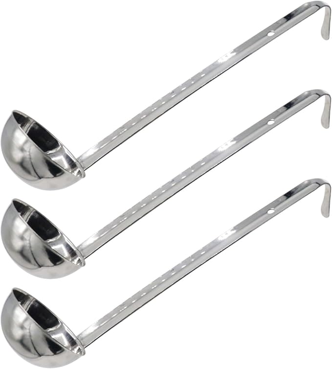 3 Pcs 3 oz Stainless Steel Soup Ladle Set, Long Handle Serving Spoons with Hooked Handles, Kitchen Cooking Utensils for Sauce Gravy Stew by Joyangy
