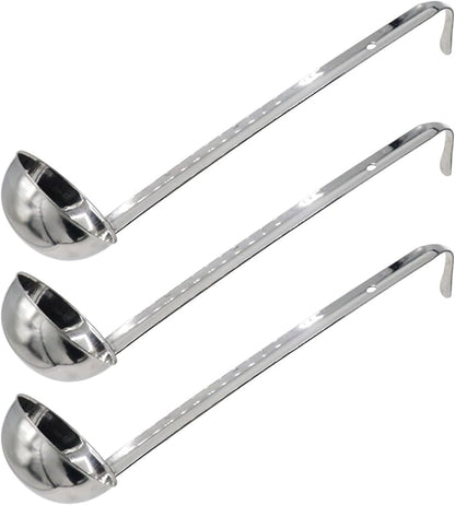 3 Pcs 3 oz Stainless Steel Soup Ladle Set, Long Handle Serving Spoons with Hooked Handles, Kitchen Cooking Utensils for Sauce Gravy Stew by Joyangy